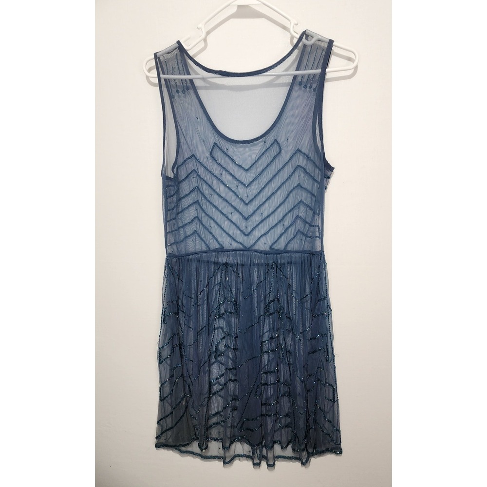 Free People Embellished Mesh Mini Slip Dress blue Beaded Women's Size Small Boho - Picture 6 of 6